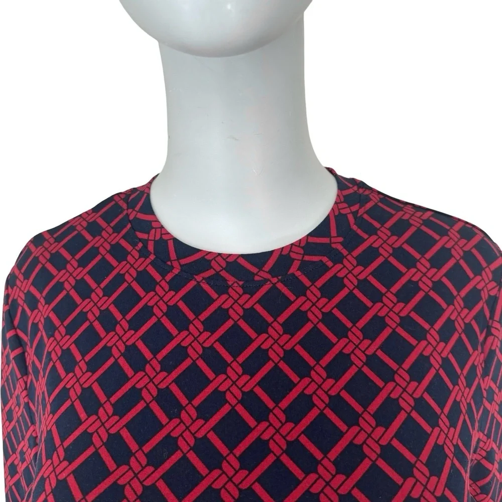 BROOKS BROTHERS Knit Top Long Sleeve Trellis Print Round Neck Red Navy Blue - Picture 3 of 12